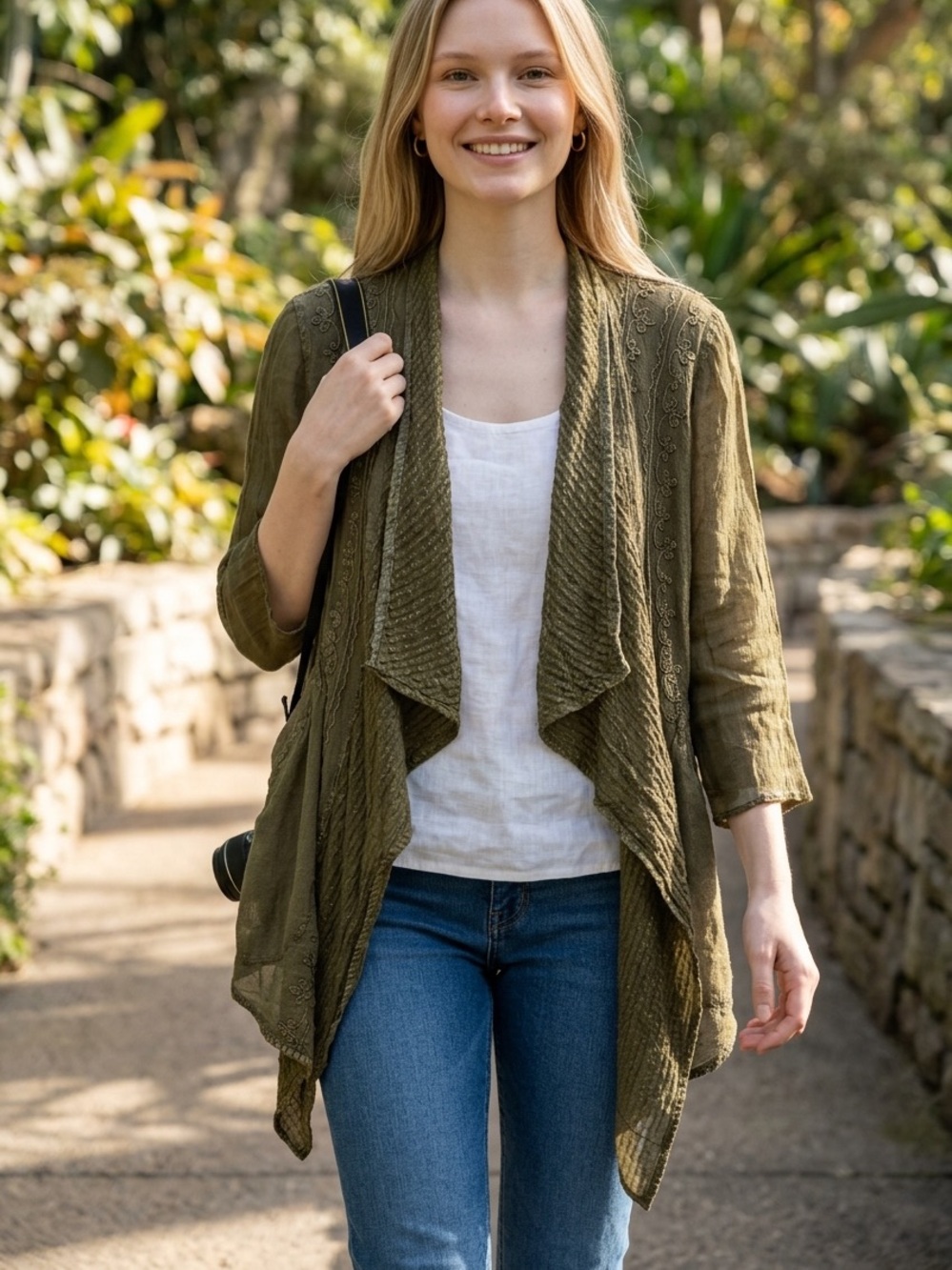 Olive Draped Open-Front Kimono